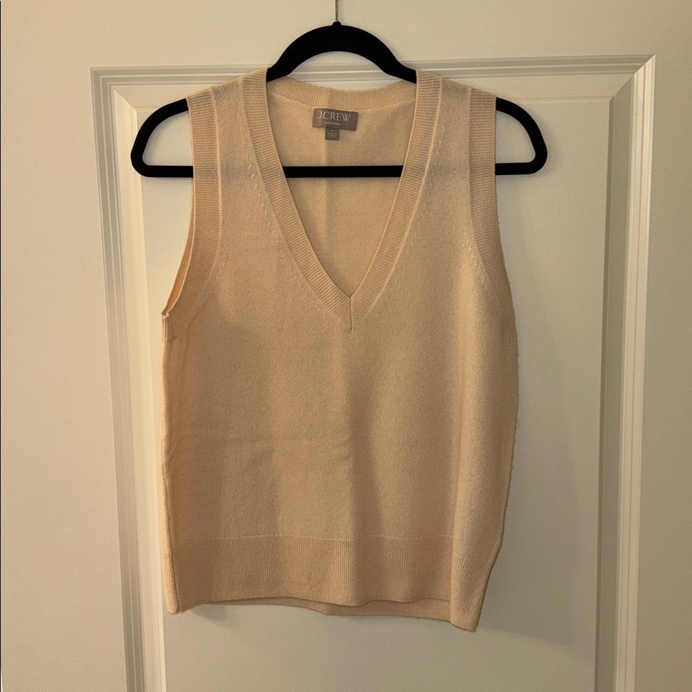 J.Crew 100% Cashmere V-Neck Sweater Vest in Buttercream